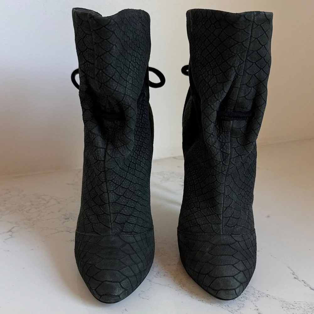 Giuseppe Zanotti Snakeskin Ankle Boots Grey Suede Stiletto Heel Lace Back 37